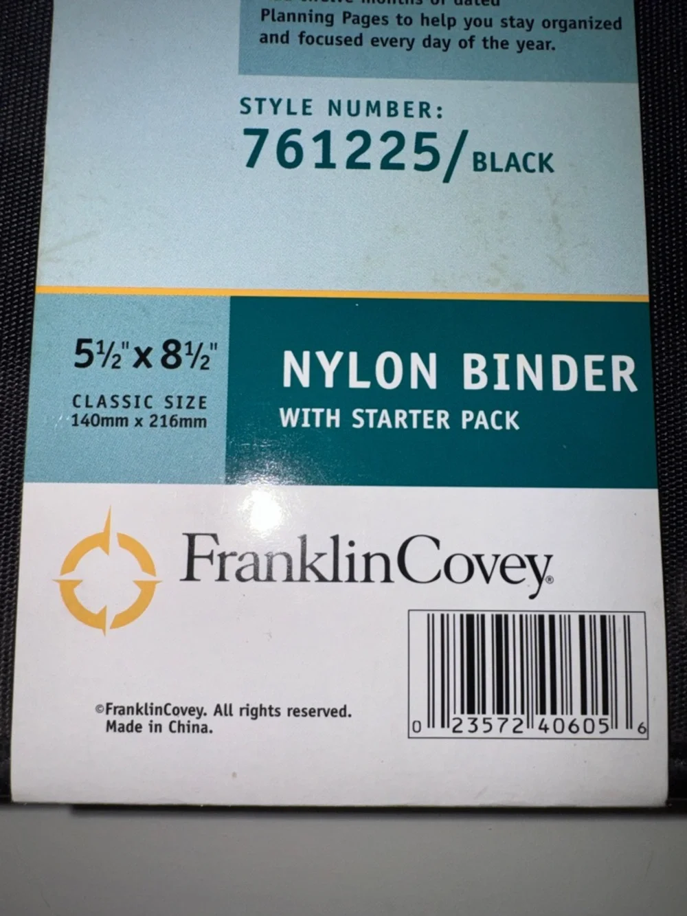 NEW Franklin Covey Black Nylon Binder Style 761225 Original Starter Pack